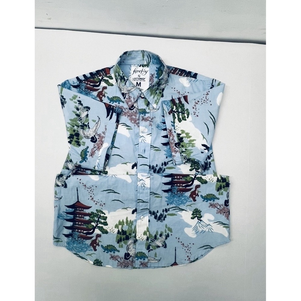 Firefly Lootwear Shirt Mens Medium Japanese Hawaiian Dinosaurs Pagoda Nature - Picture 3 of 11